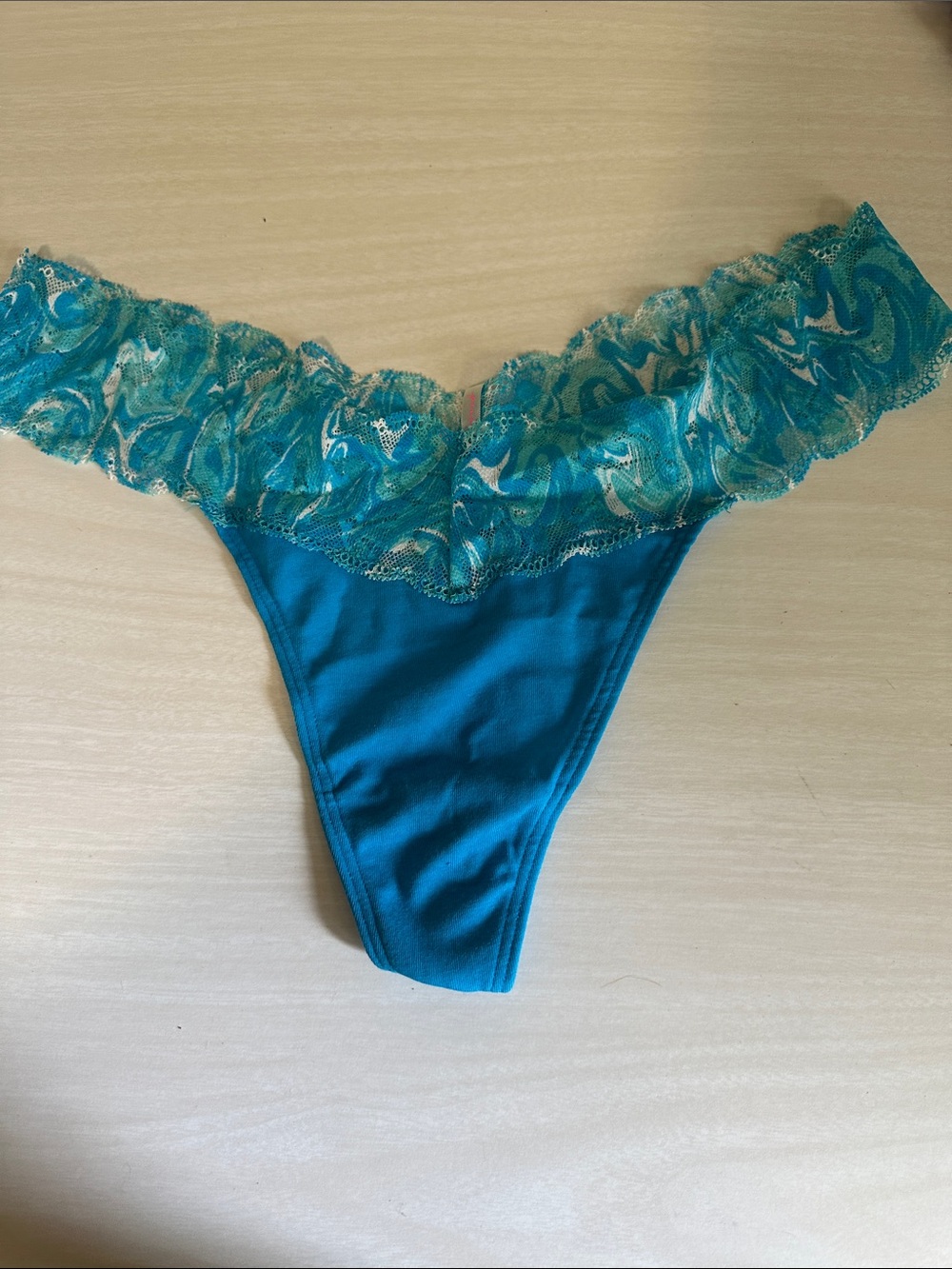 PINK Victoria's Secret Teal Lace-Trim Thong Panty